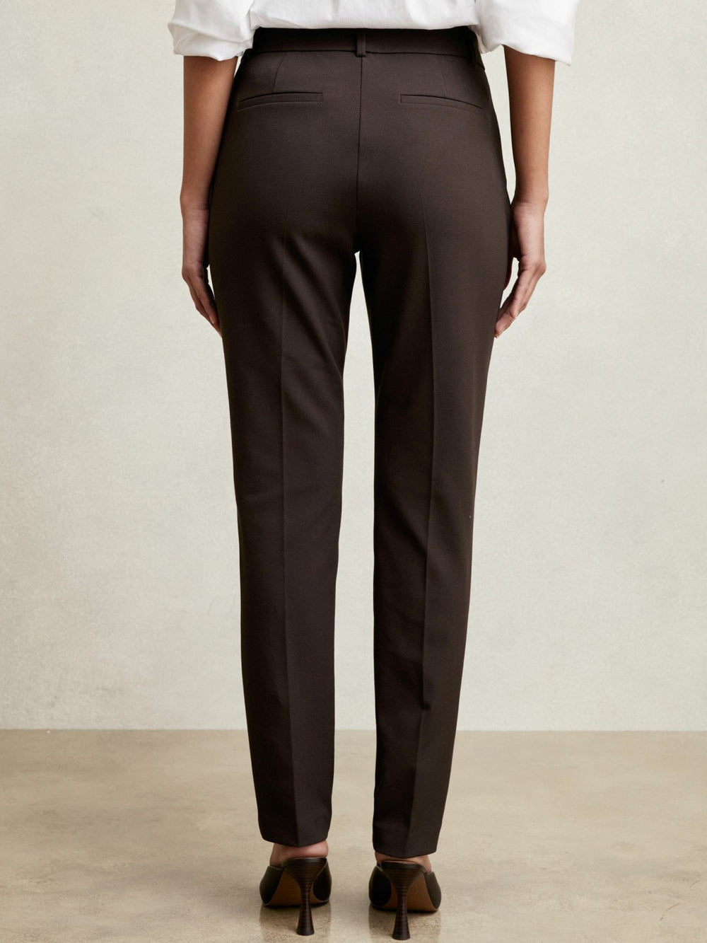 Reiss | Petite Pintuck Tapered Trousers in Chocolate Brown