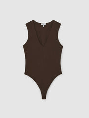 Reiss | V-Neck Sleeveless Bodysuit in Chocolate Brown