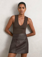 Reiss | V-Neck Sleeveless Bodysuit in Chocolate Brown