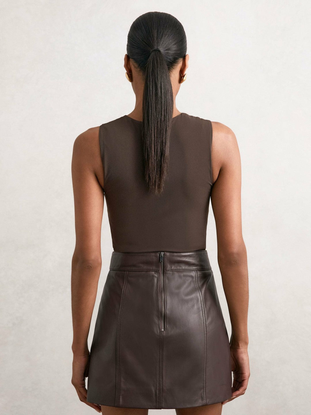 Reiss | V-Neck Sleeveless Bodysuit in Chocolate Brown
