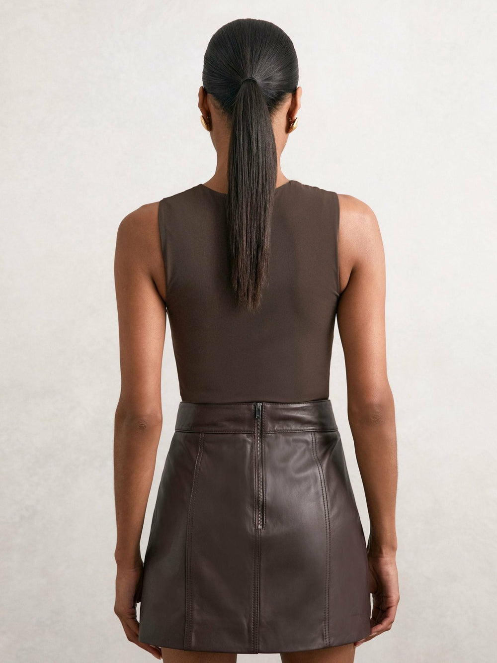 Reiss | V-Neck Sleeveless Bodysuit in Chocolate Brown