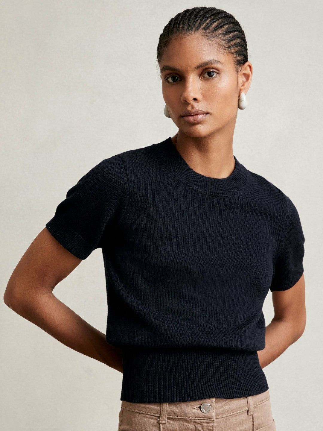 Reiss | Cotton And Wool Crew-Neck Top in Navy
