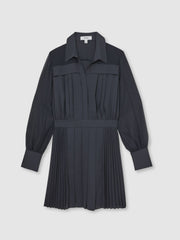 Reiss | Pleated Sheer-Sleeve Mini Dress in Navy