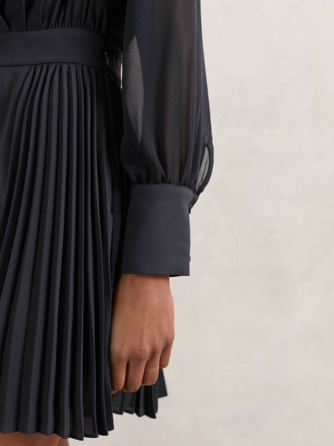 Reiss | Pleated Sheer-Sleeve Mini Dress in Navy