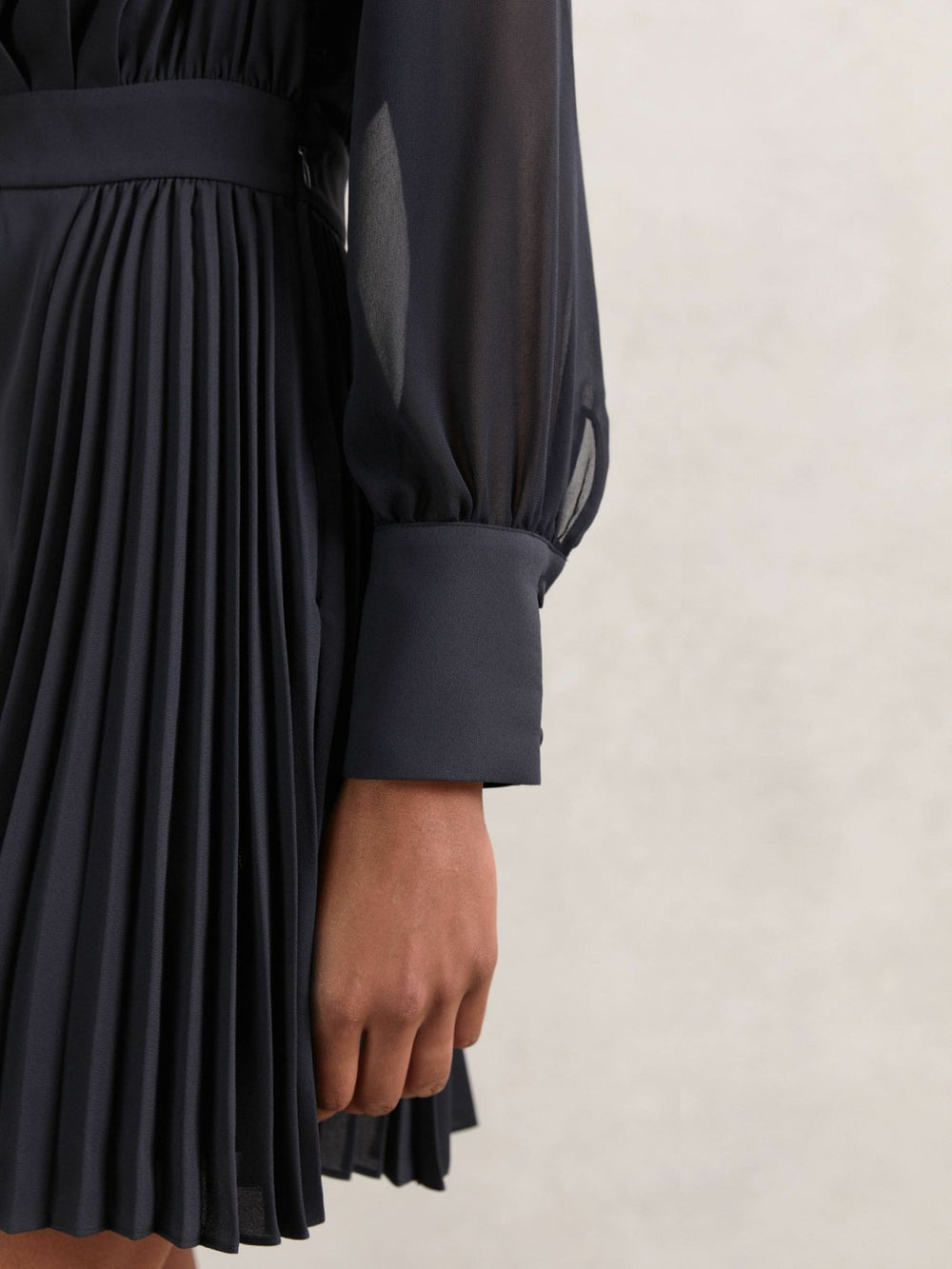 Reiss | Pleated Sheer-Sleeve Mini Dress in Navy