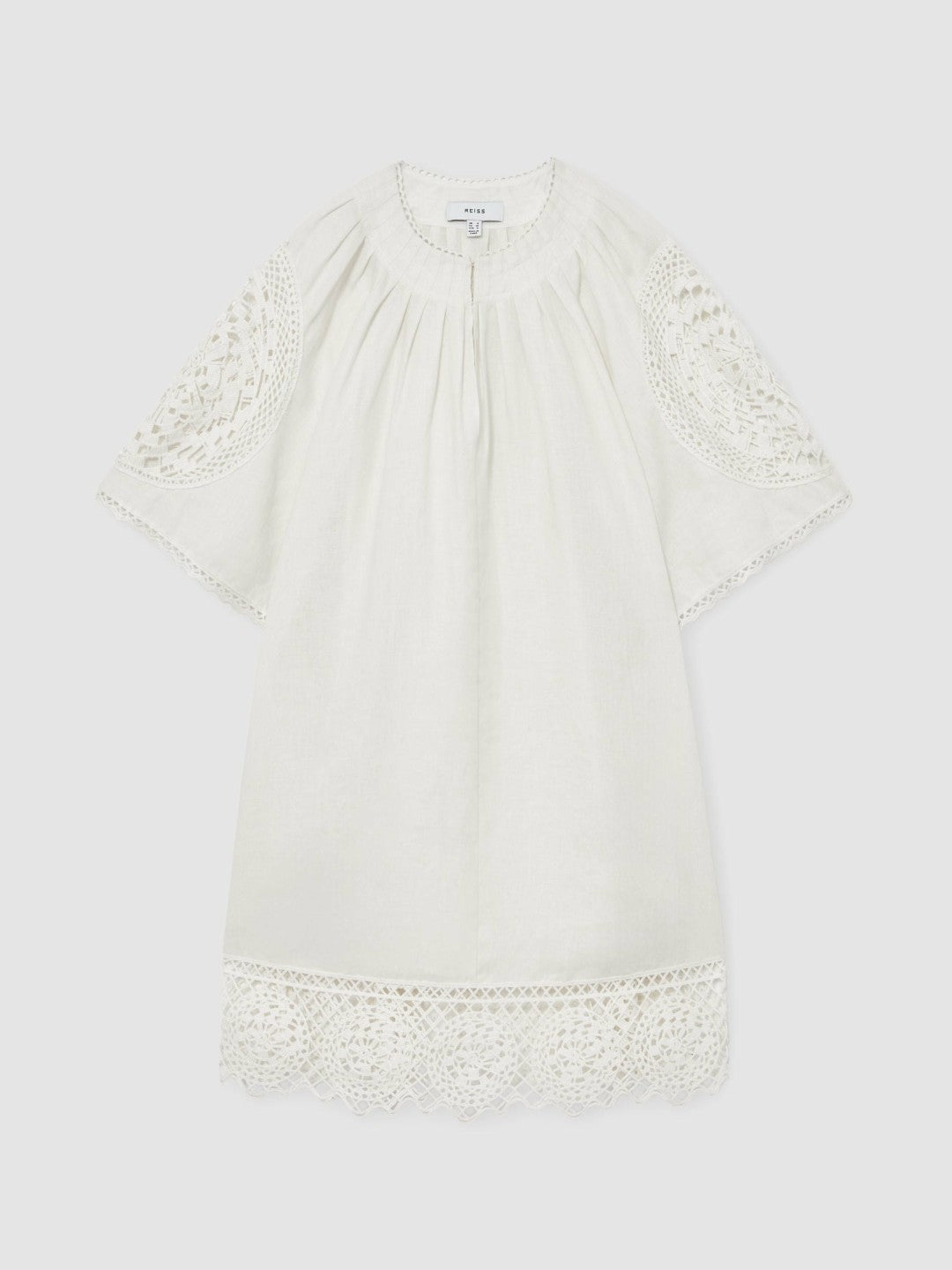 Reiss | Linen Embroidered Shift Dress in Ivory