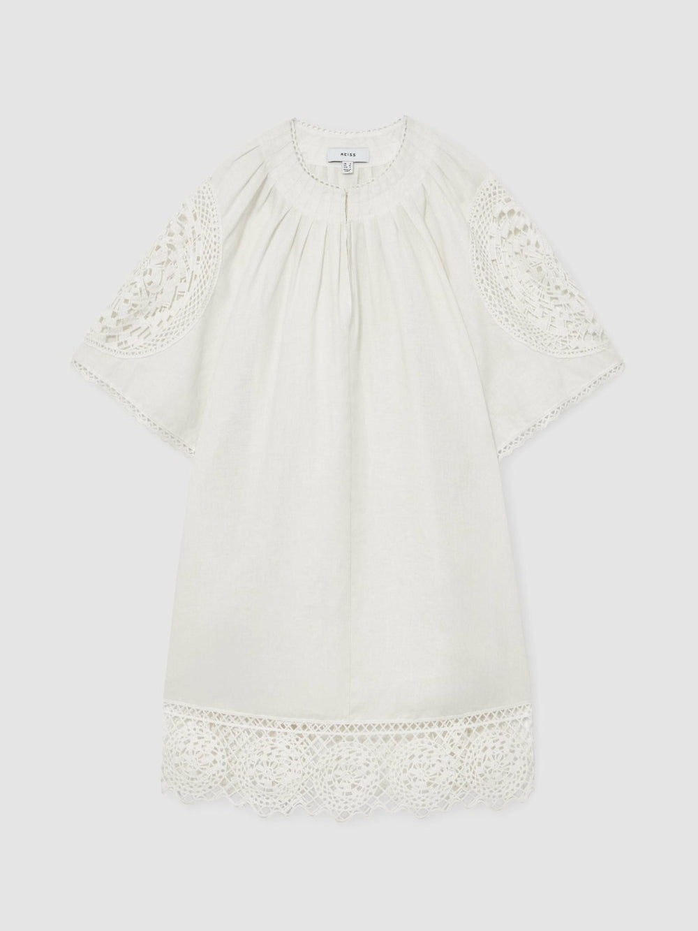 Reiss | Linen Embroidered Shift Dress in Ivory
