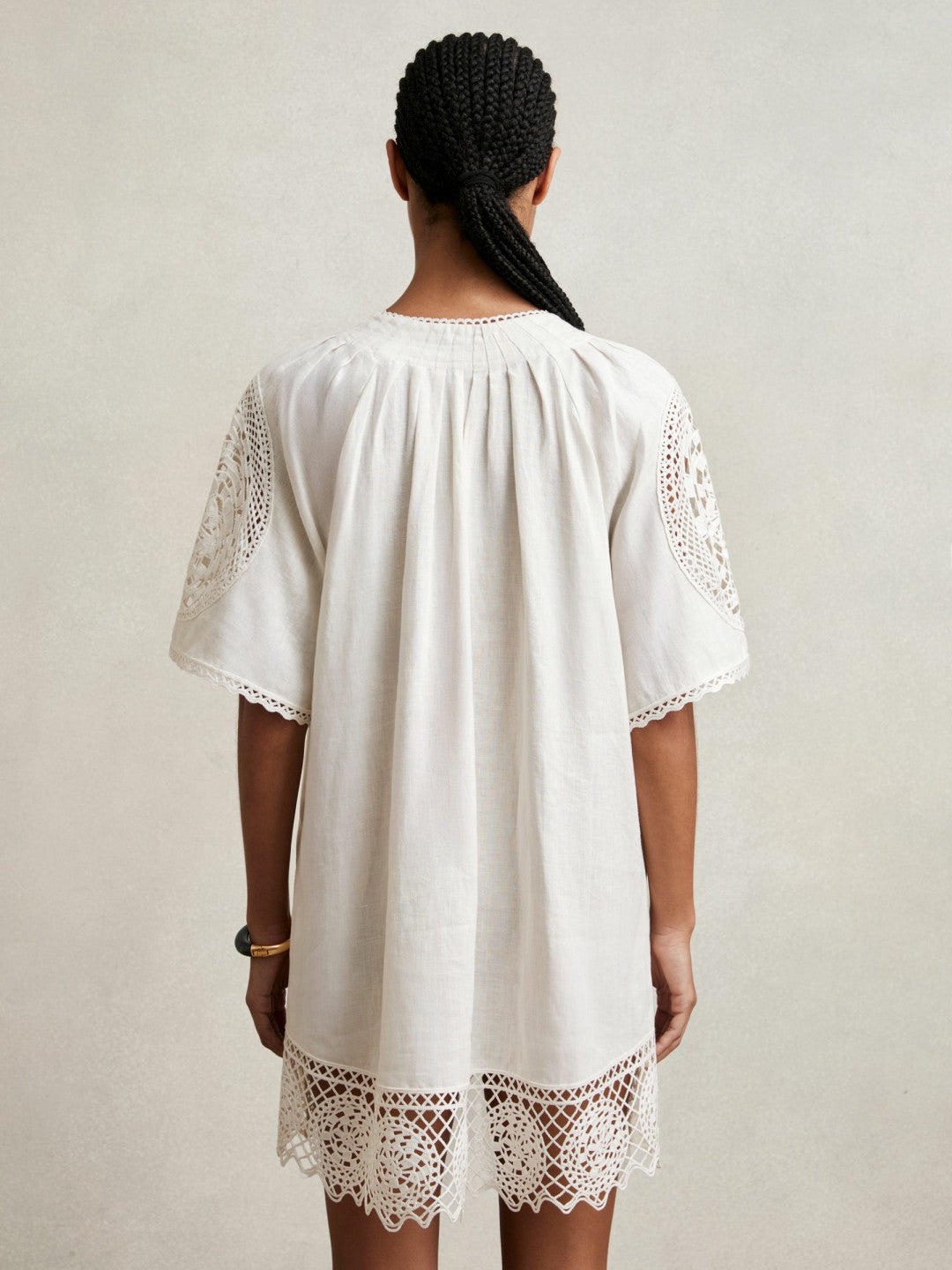 Reiss | Linen Embroidered Shift Dress in Ivory