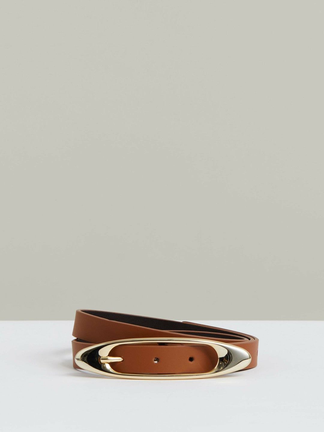 Reiss | Leather Oval-Buckle Belt in Tan