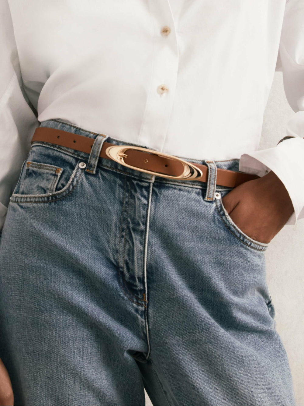 Reiss | Leather Oval-Buckle Belt in Tan