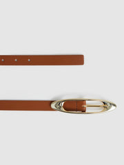 Reiss | Leather Oval-Buckle Belt in Tan