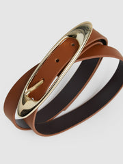 Reiss | Leather Oval-Buckle Belt in Tan