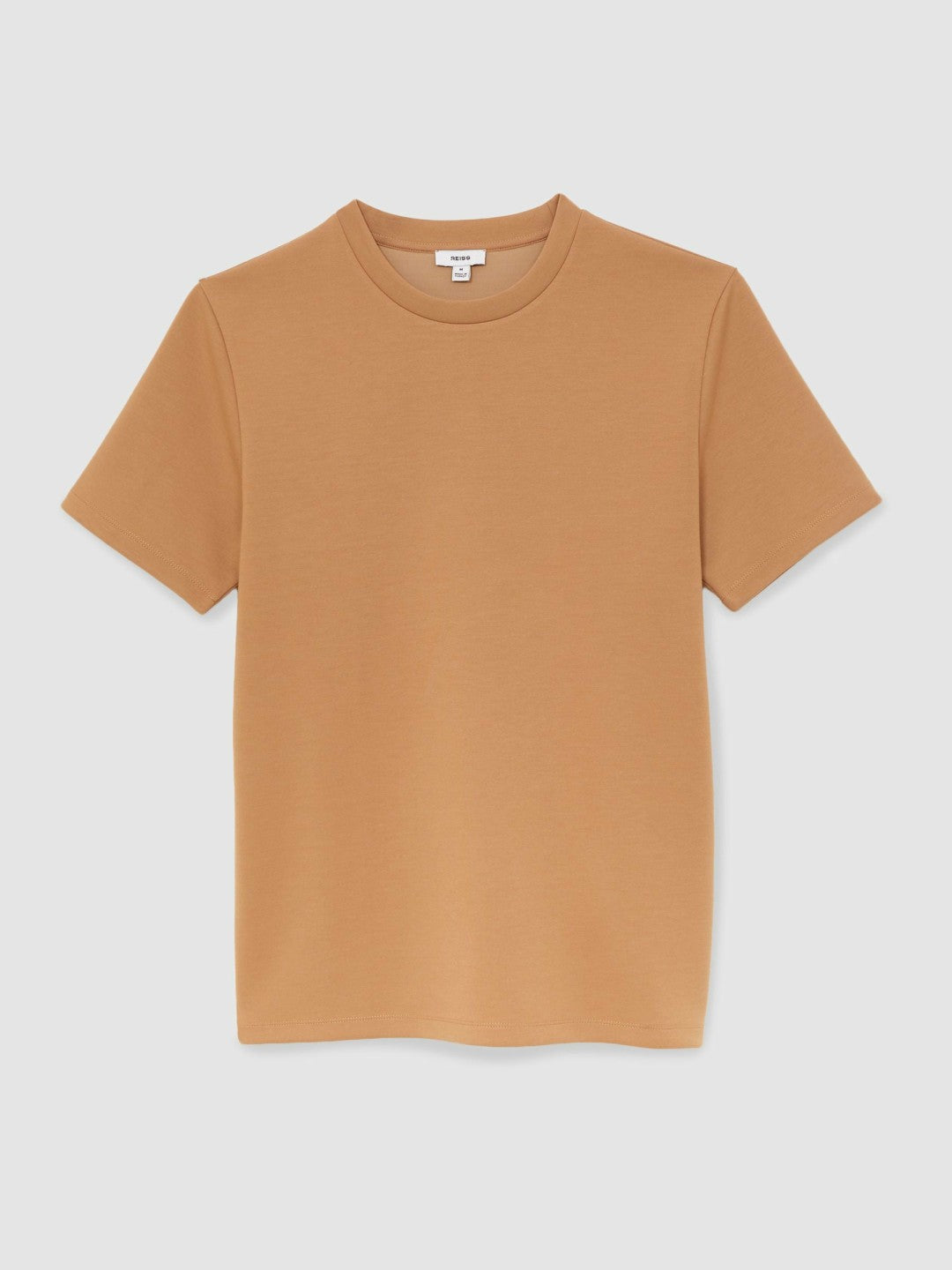 Reiss | Interlock Jersey Crew Neck T-Shirt in Light Camel Brown
