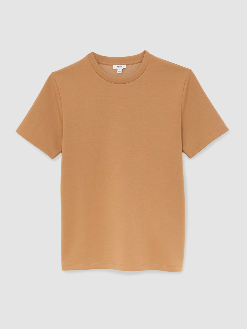 Reiss | Interlock Jersey Crew Neck T-Shirt in Light Camel Brown