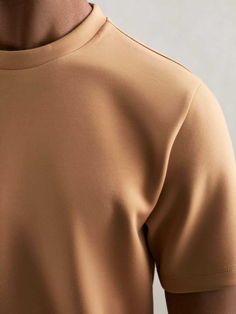 Reiss | Interlock Jersey Crew Neck T-Shirt in Light Camel Brown
