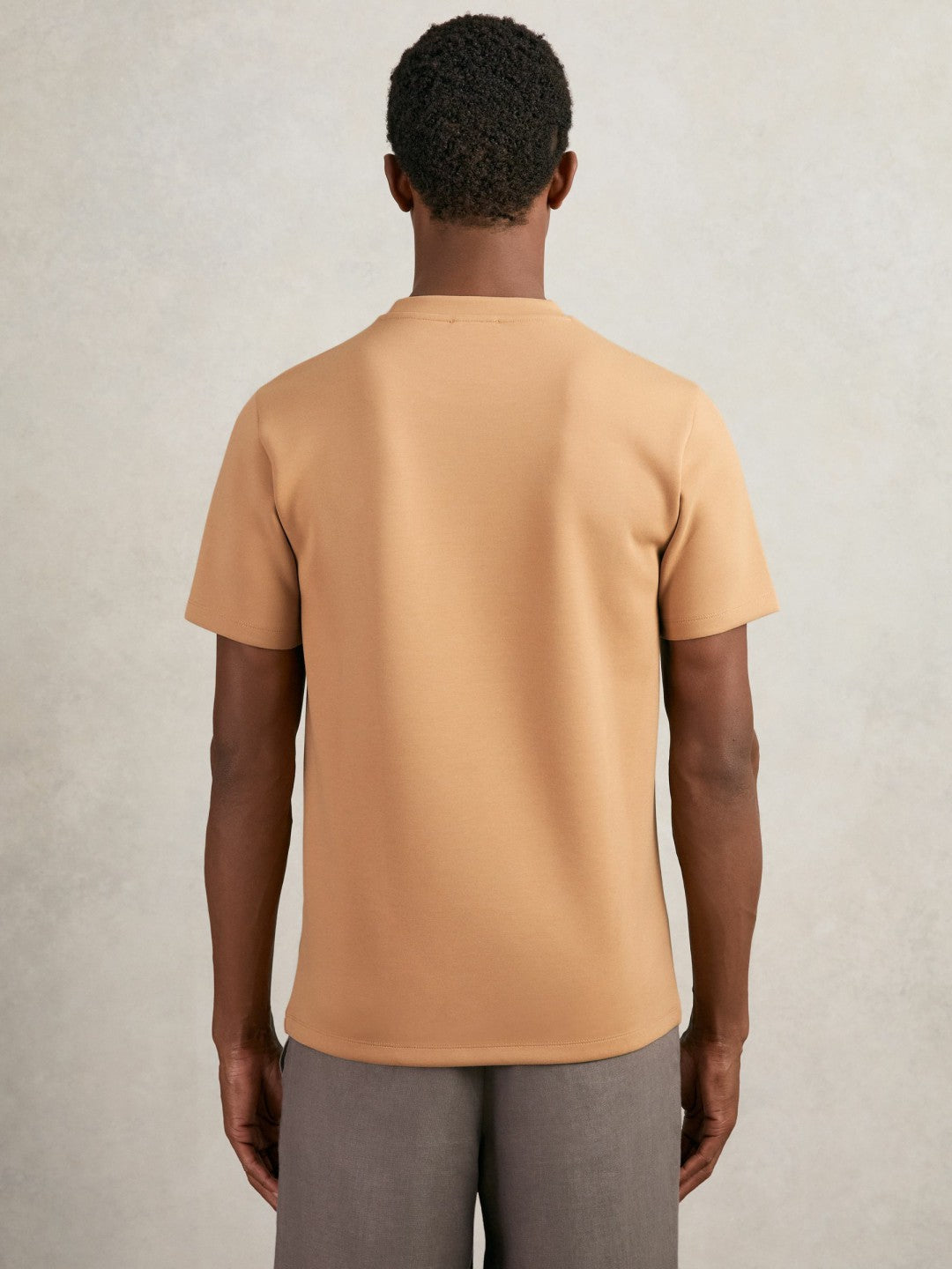 Reiss | Interlock Jersey Crew Neck T-Shirt in Light Camel Brown