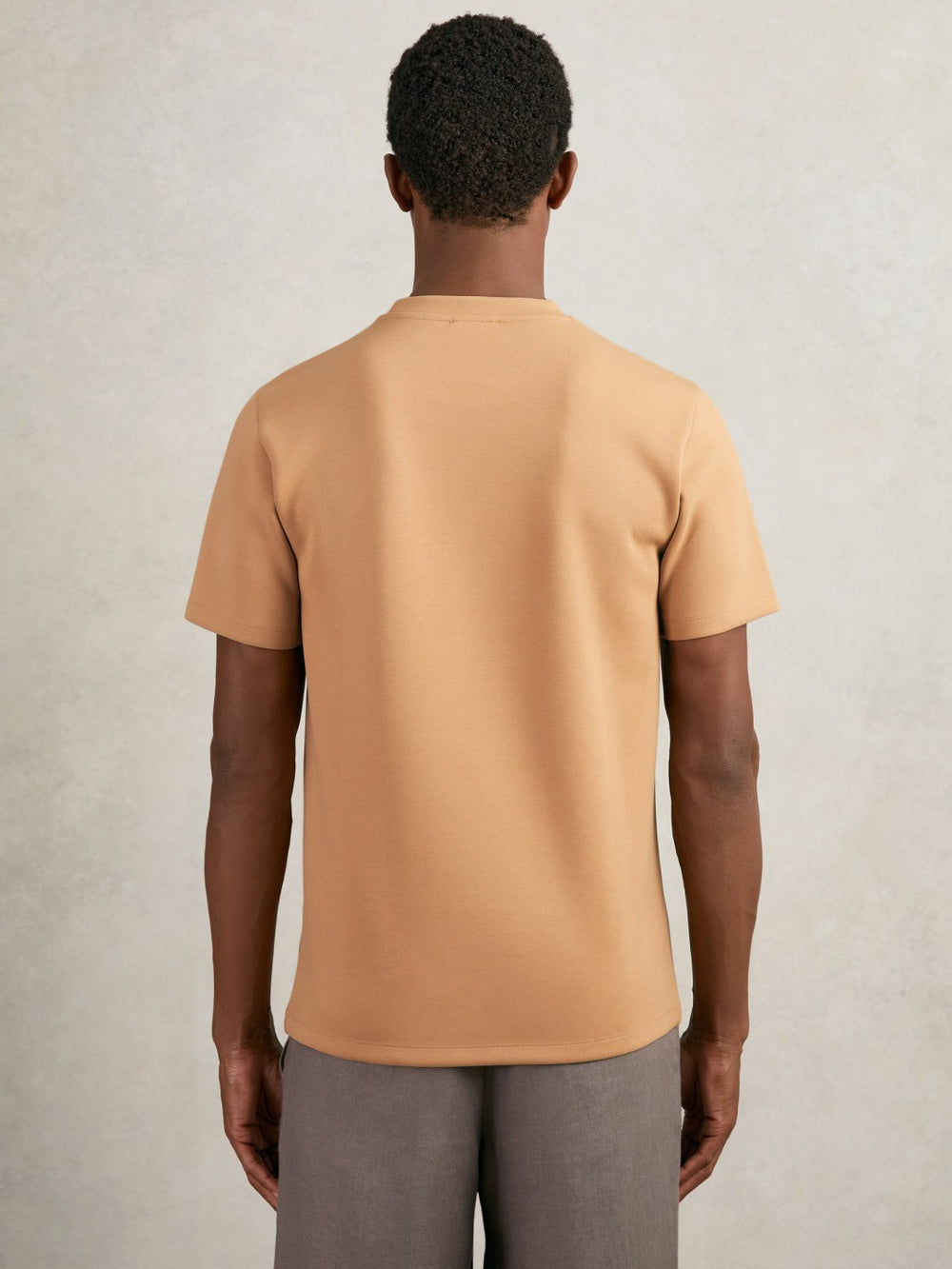 Reiss | Interlock Jersey Crew Neck T-Shirt in Light Camel Brown