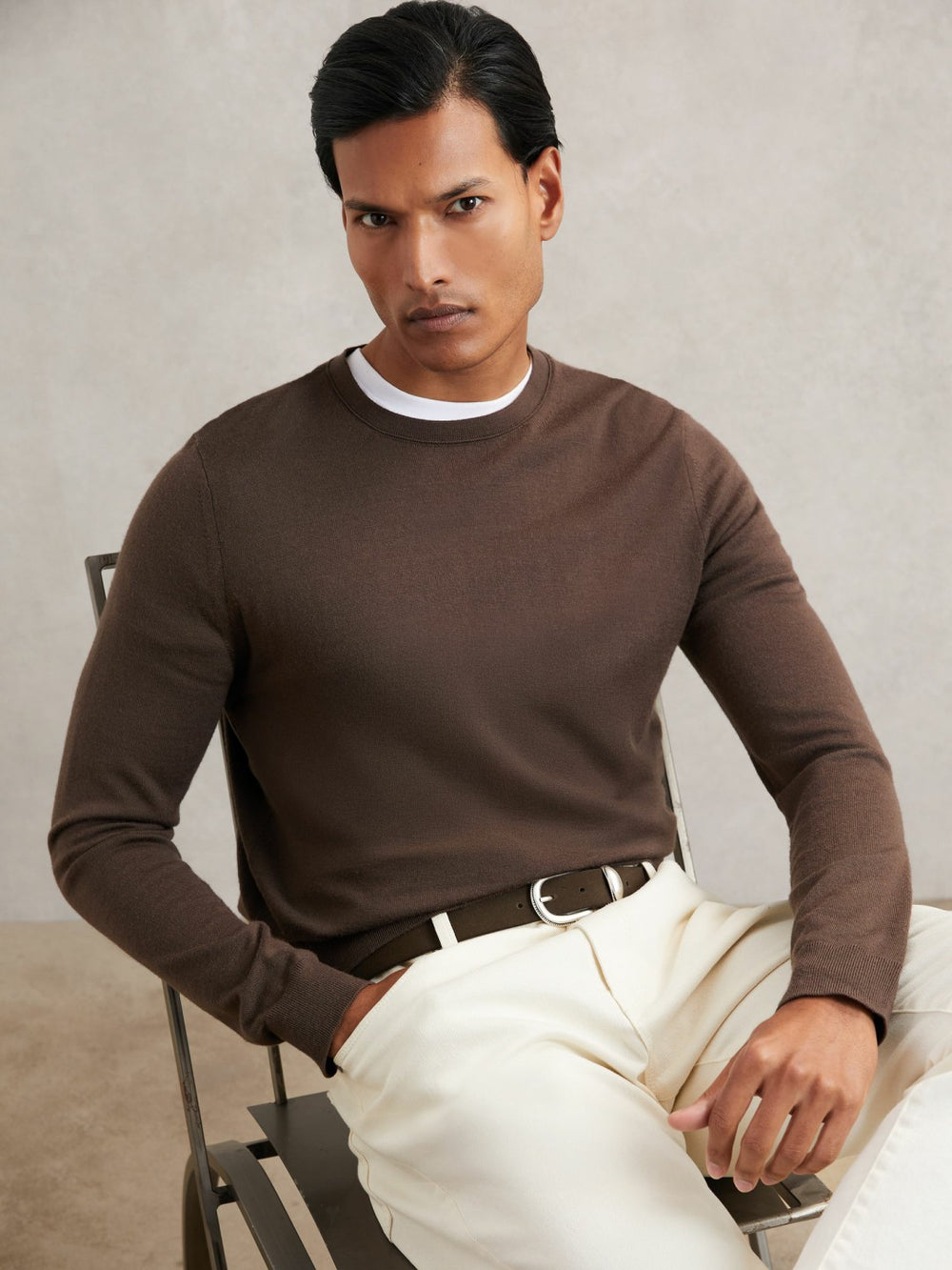 Reiss | Suede Western-Style Belt in Dark Brown