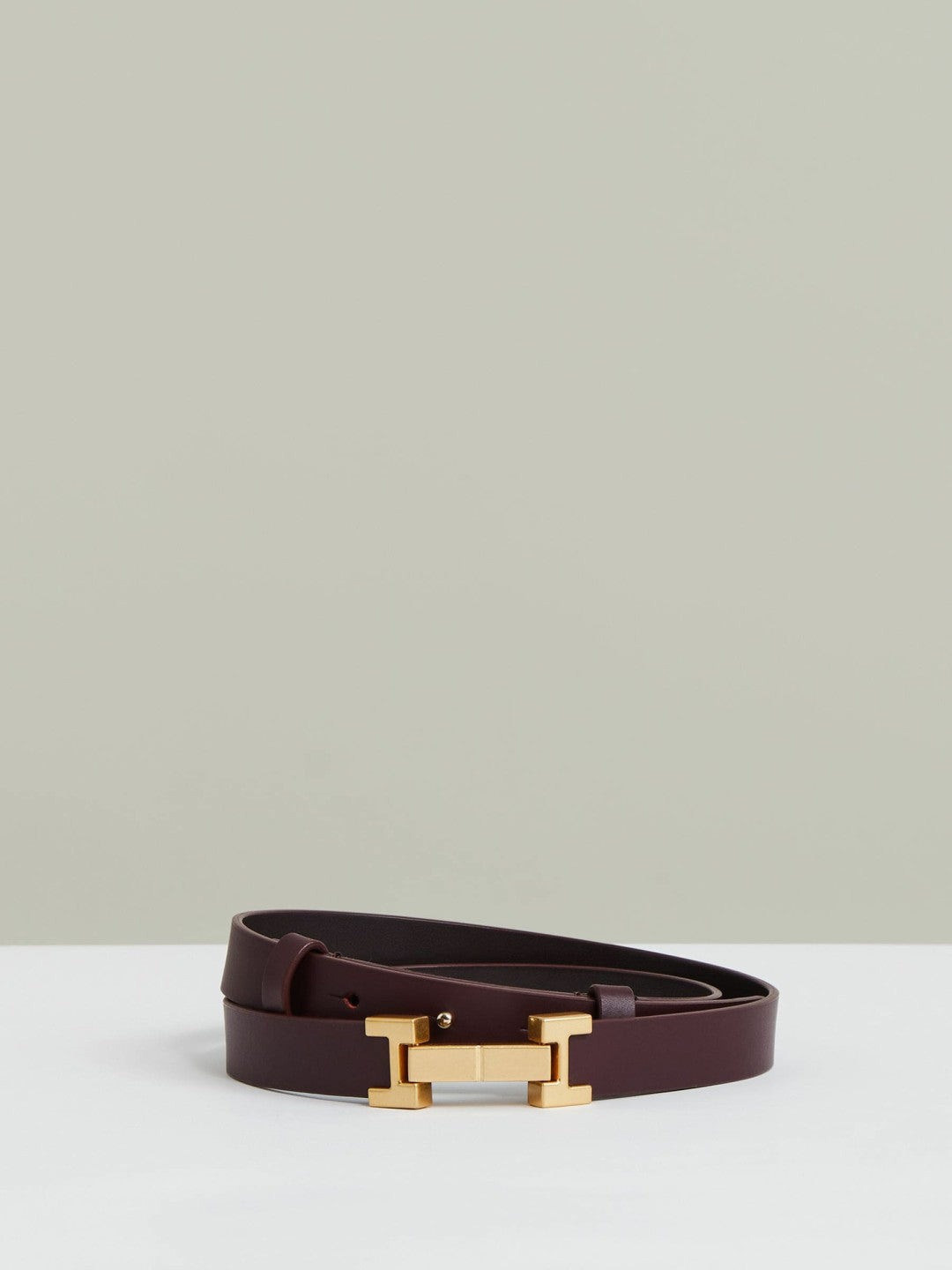 Reiss | Leather Square Hinge Belt in Burgundy