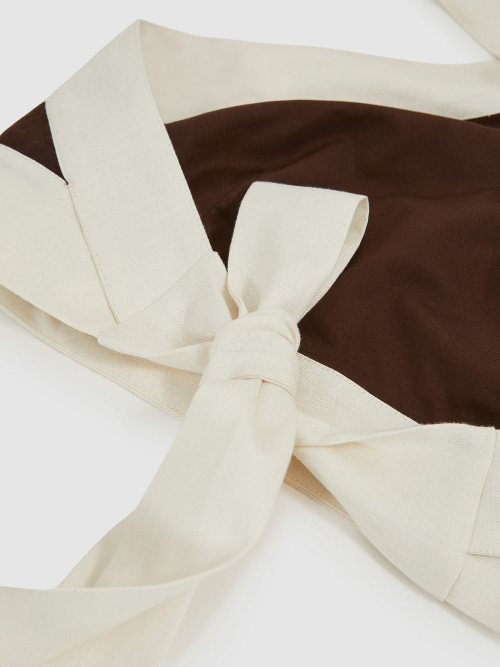 Reiss | Linen Halterneck Cropped Top in Chocolate/Cream
