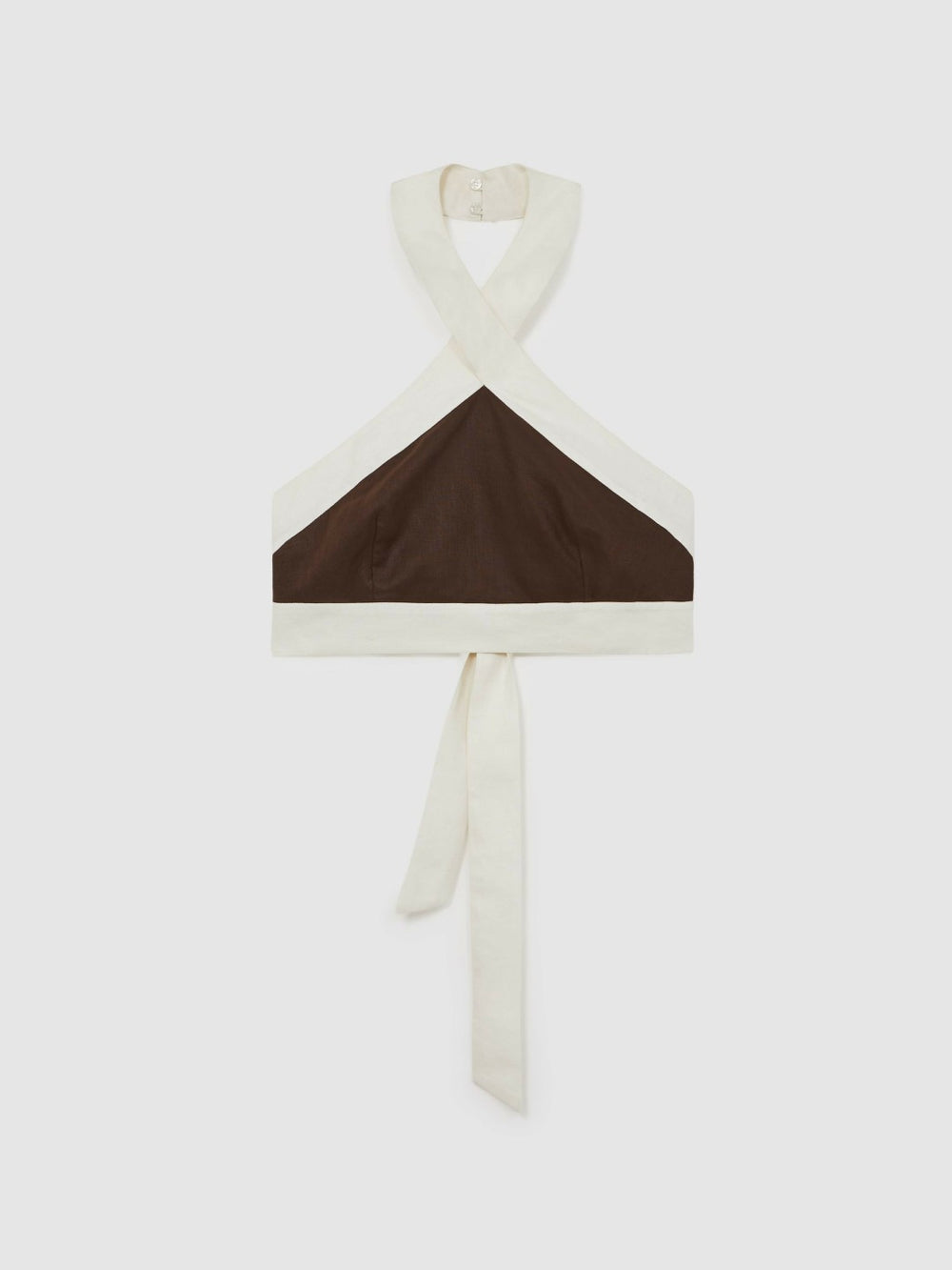 Reiss | Linen Halterneck Cropped Top in Chocolate/Cream