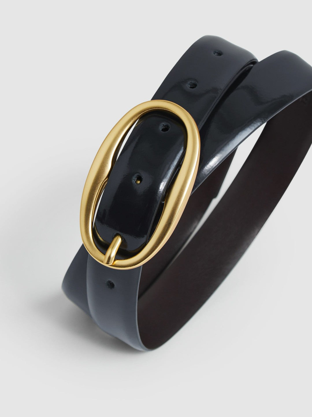 Reiss | Patent Leather Oval Buckle Belt in Navy
