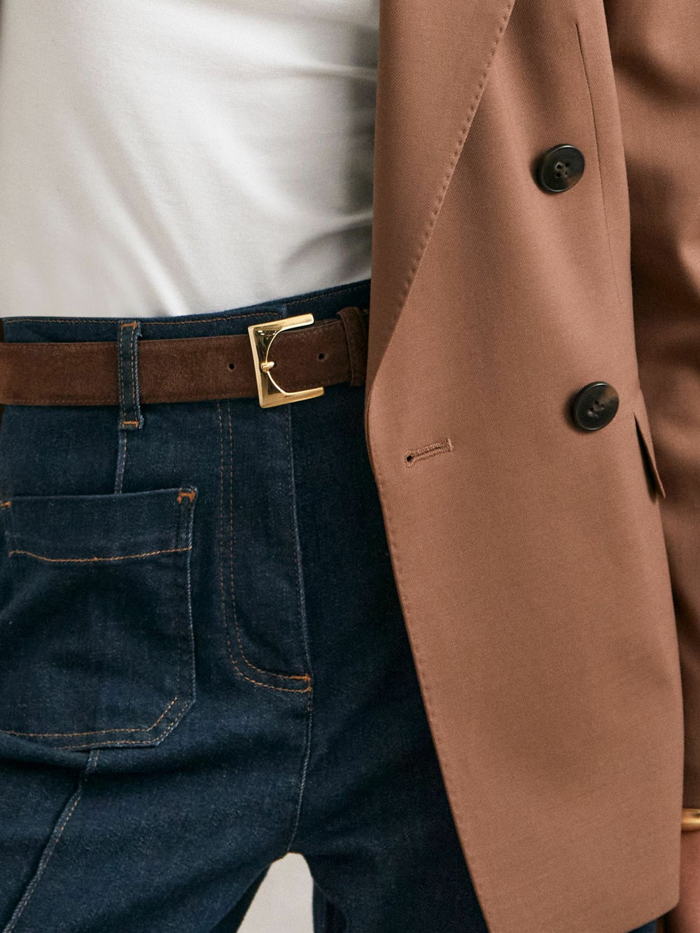 Reiss | Suede Square Buckle Belt in Chocolate