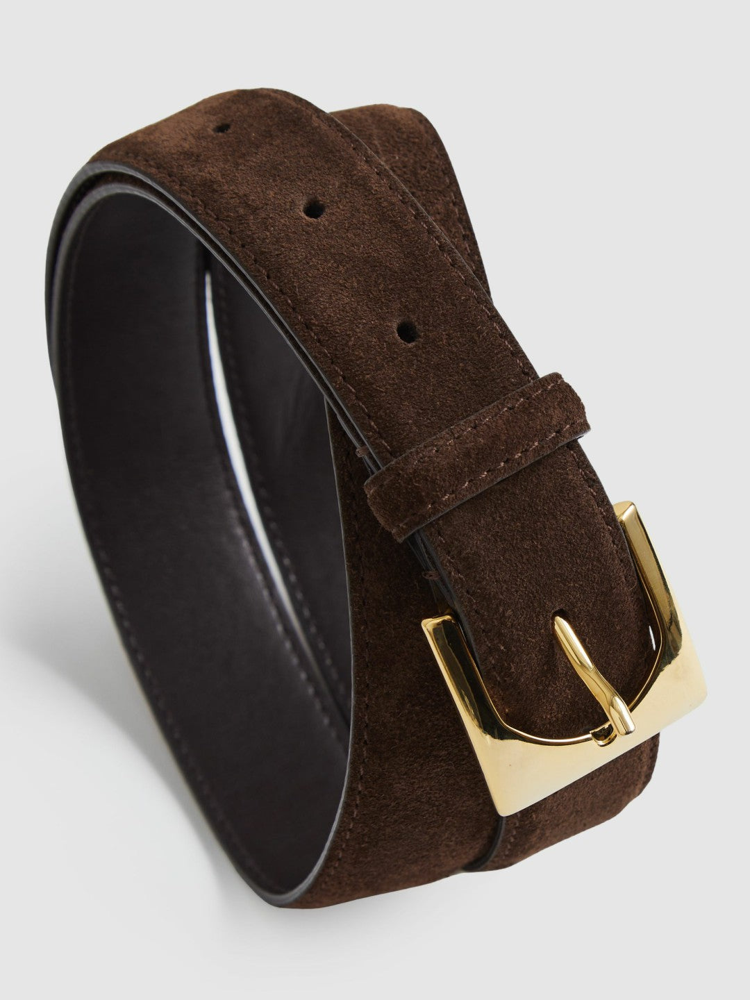 Reiss | Suede Square Buckle Belt in Chocolate