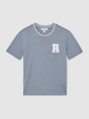 Reiss | 13-14 yrs Cotton Letter Patch T-Shirt in Airforce Blue