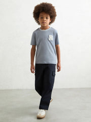Reiss | 13-14 yrs Cotton Letter Patch T-Shirt in Airforce Blue