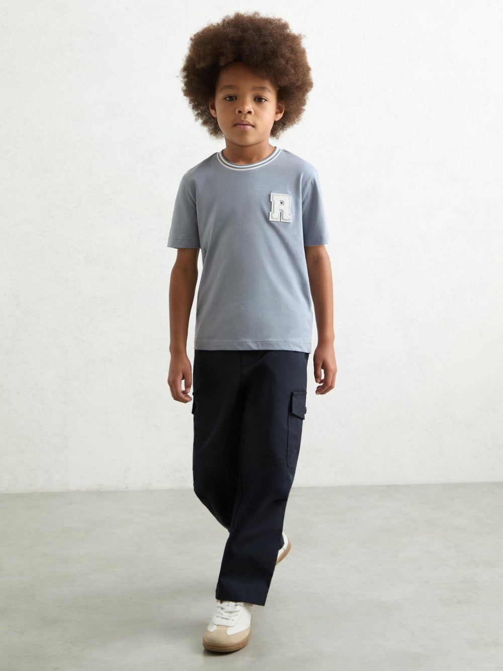 Reiss | 13-14 yrs Cotton Letter Patch T-Shirt in Airforce Blue