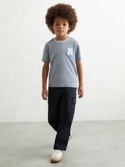 Reiss | 13-14 yrs Cotton Letter Patch T-Shirt in Airforce Blue