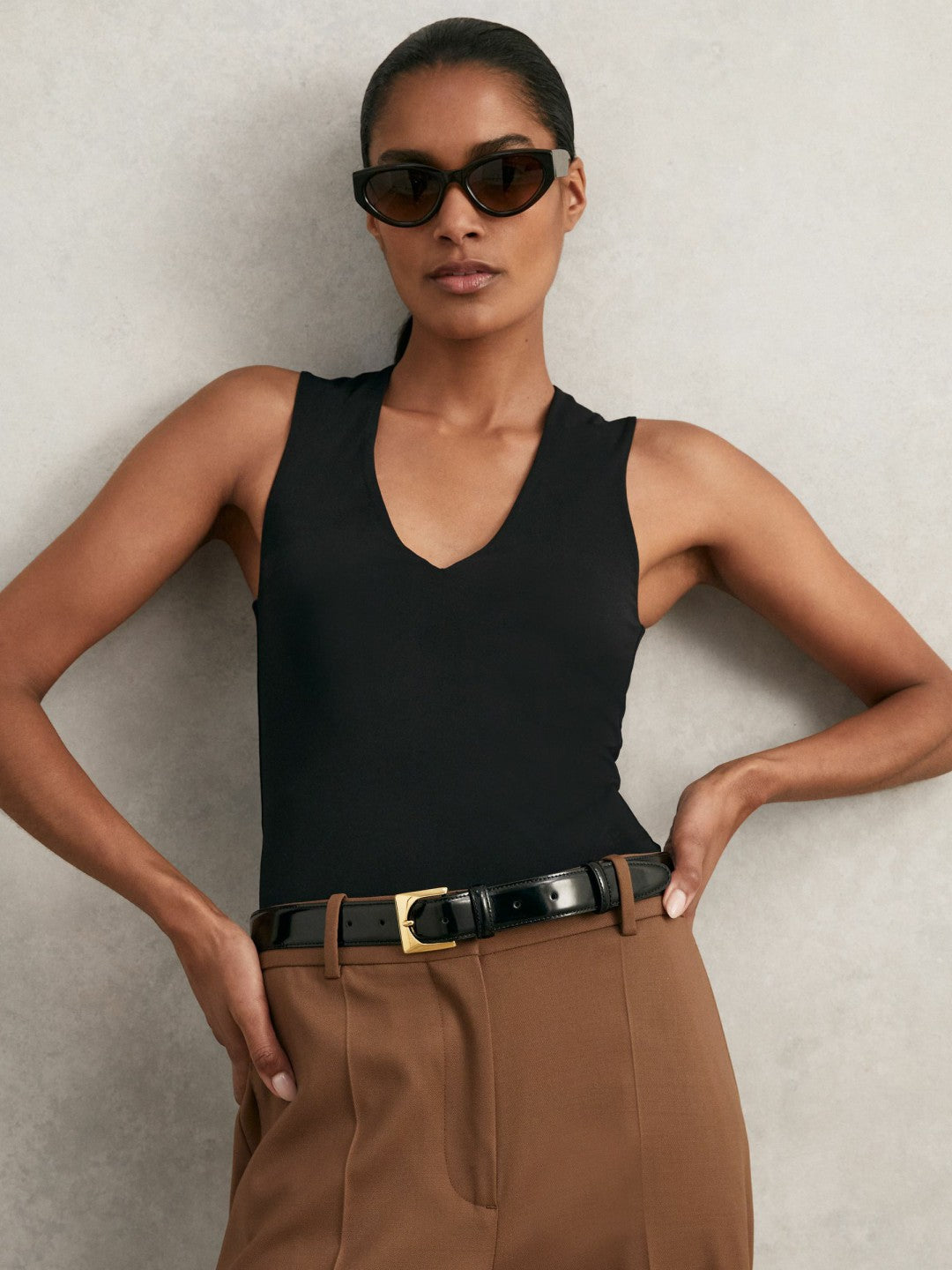 Reiss | Suede Square Buckle Belt in Black