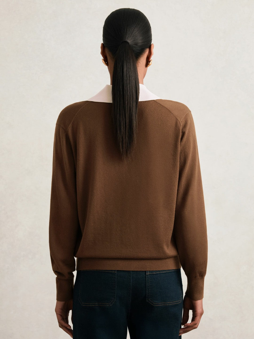 Reiss | Wool Collared Cricket Jumper in Chocolate Brown/Ivory