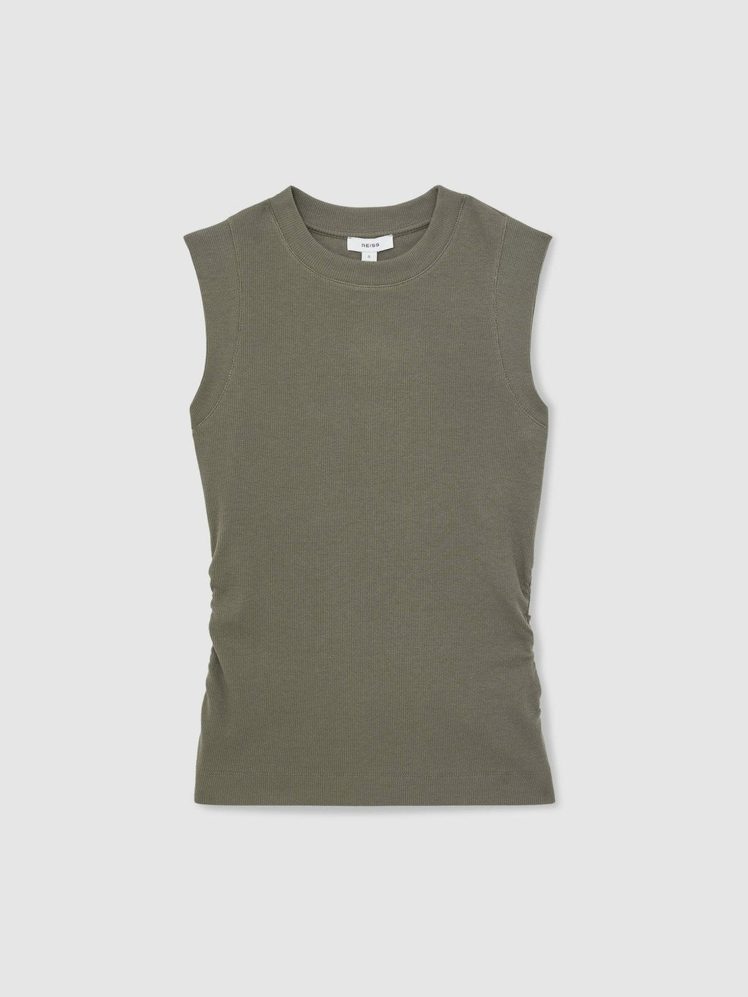 Reiss | Ribbed Ruched Waist Vest in Khaki Green