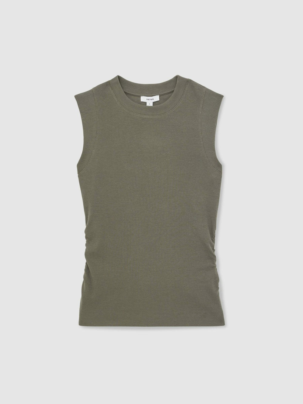 Reiss | Ribbed Ruched Waist Vest in Khaki Green