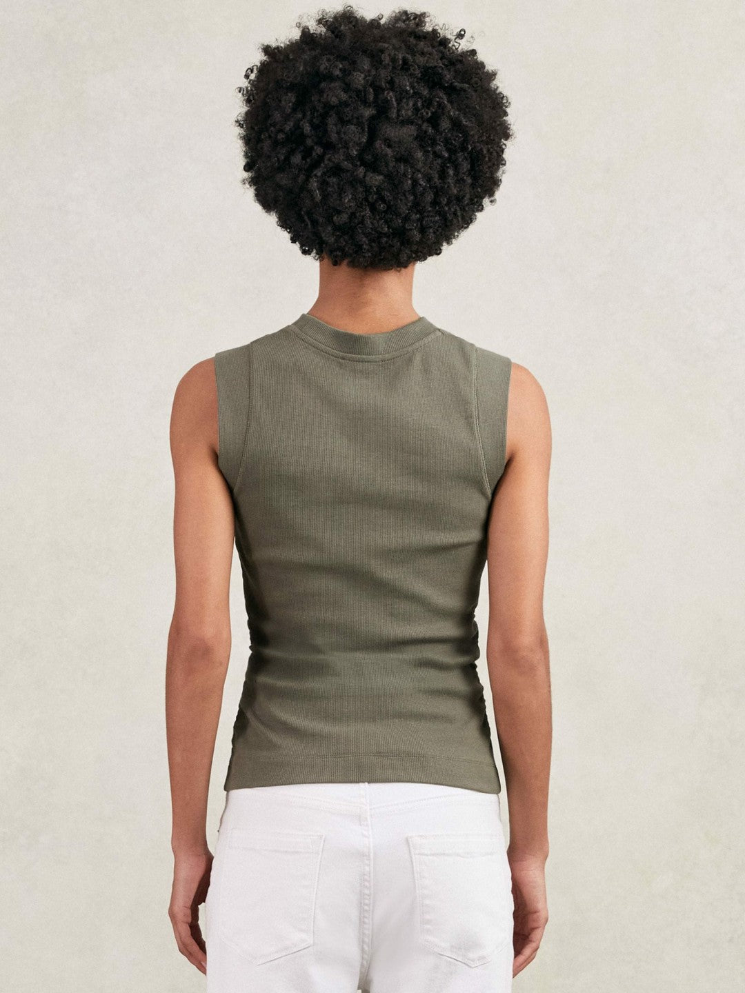 Reiss | Ribbed Ruched Waist Vest in Khaki Green
