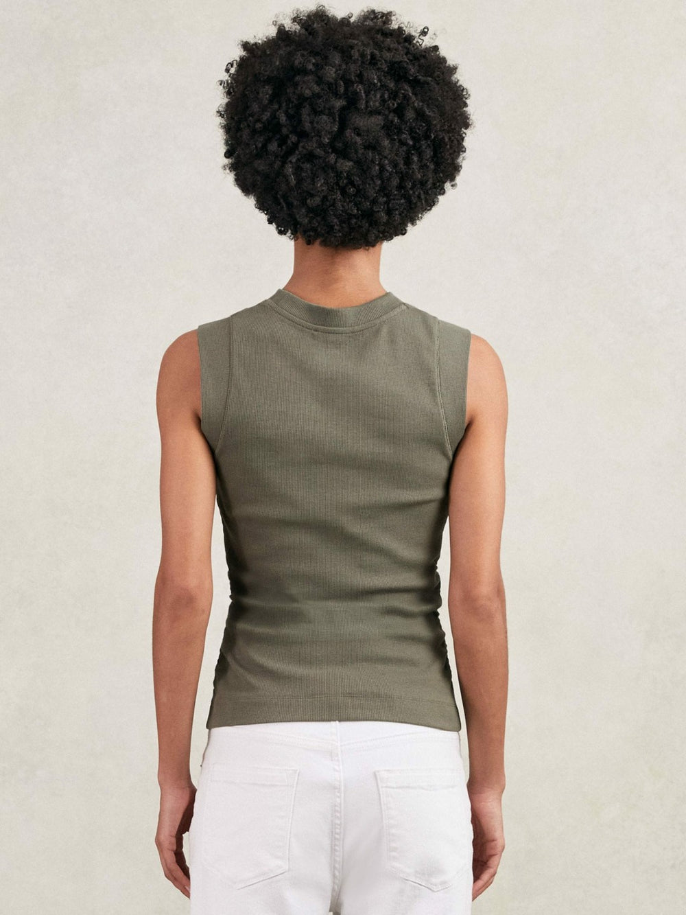 Reiss | Ribbed Ruched Waist Vest in Khaki Green