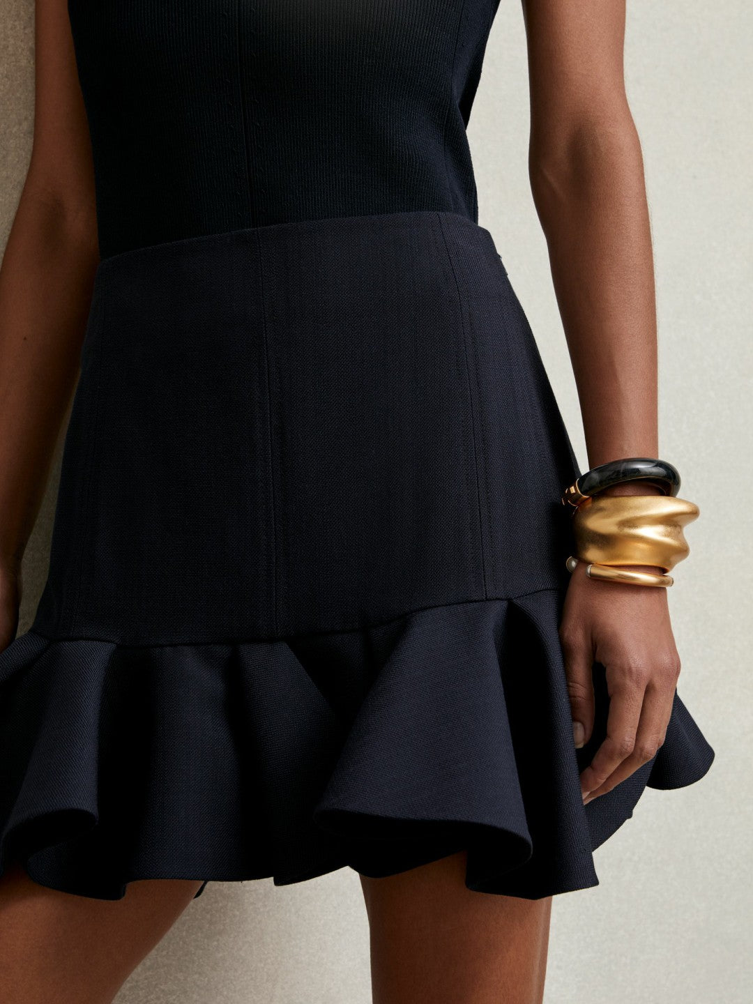 Reiss | Ruffle-Hem Mini Skirt in Navy