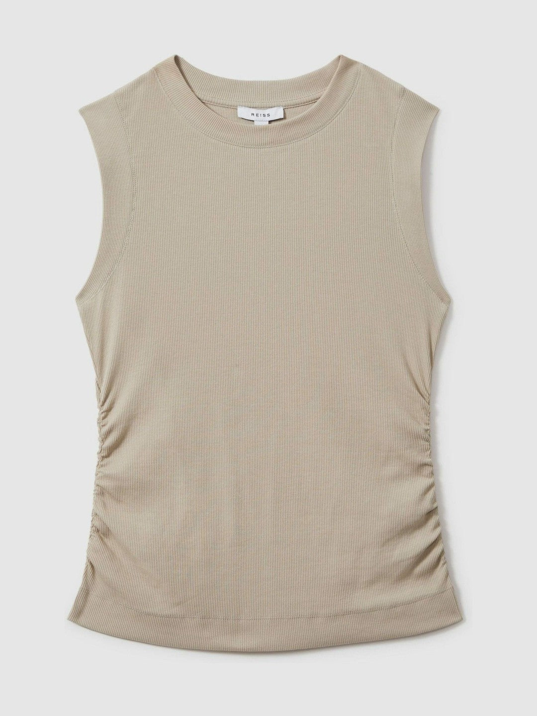 Reiss | Ribbed Ruched Waist Vest in Camel