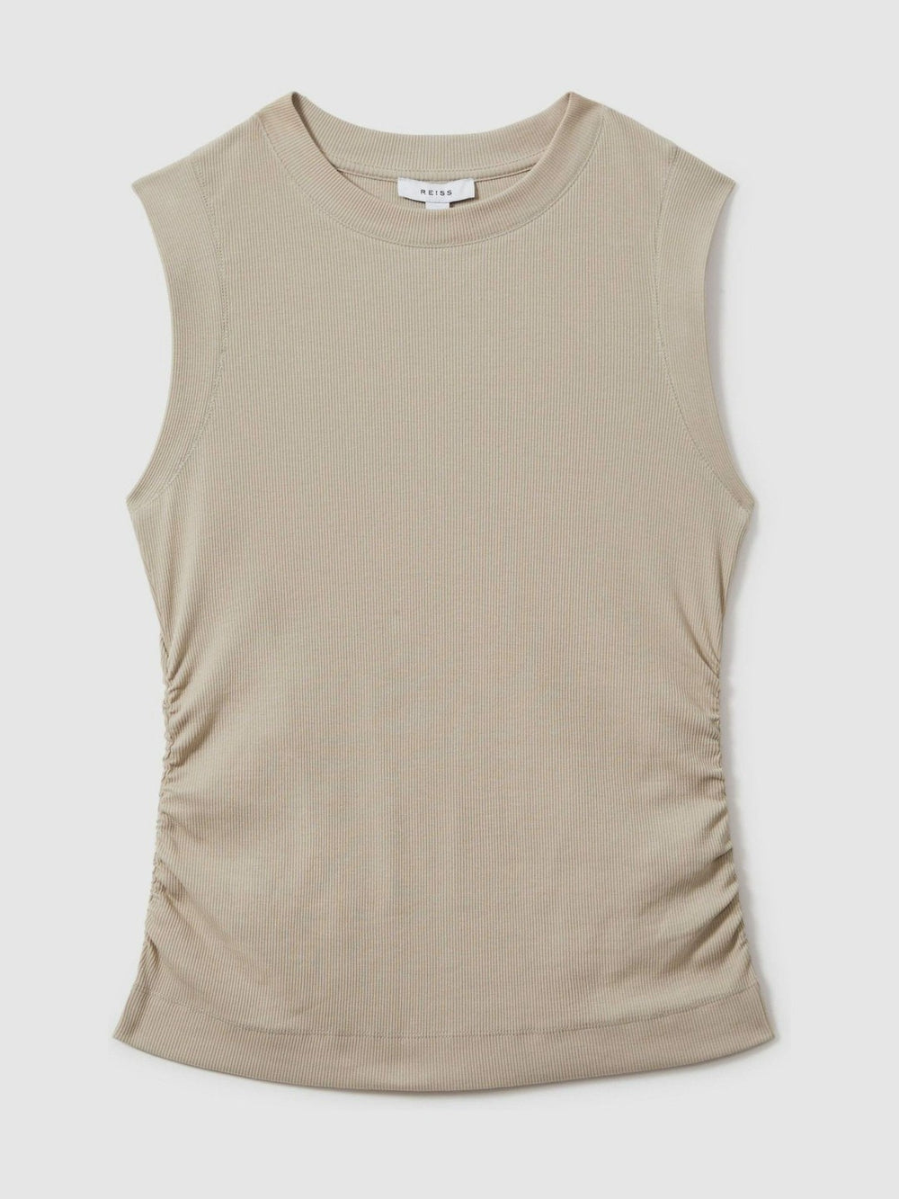 Reiss | Ribbed Ruched Waist Vest in Camel