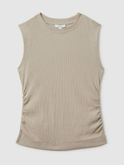 Reiss | Ribbed Ruched Waist Vest in Camel