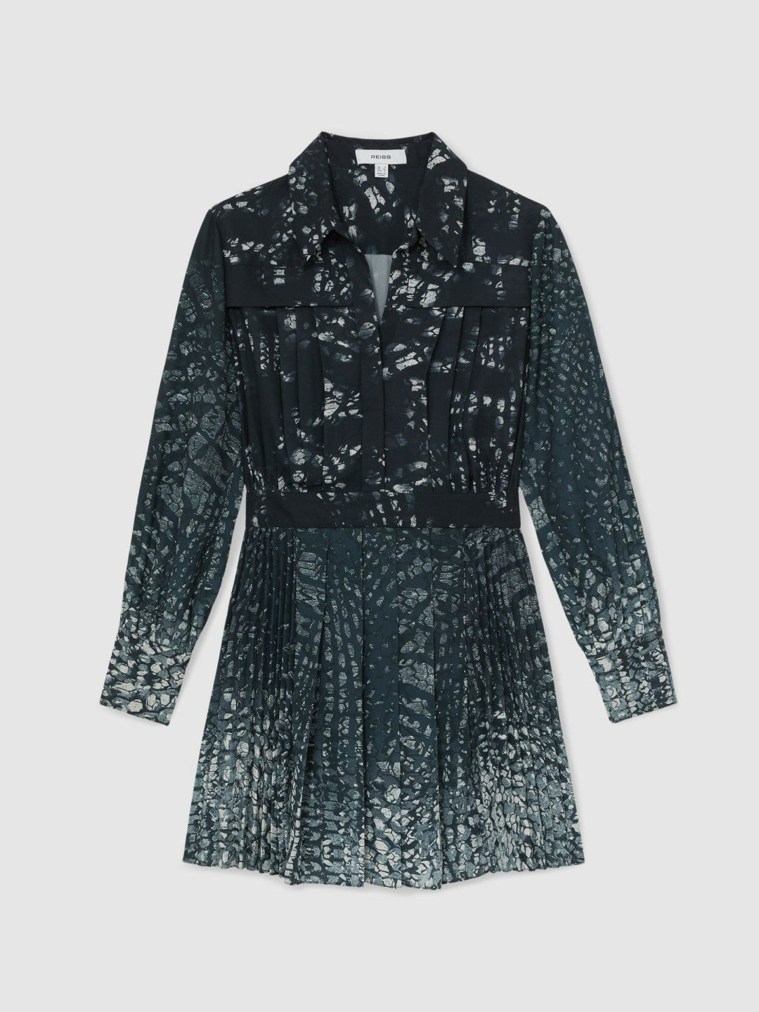 Reiss | Printed Pleated Shirt Dress in Navy