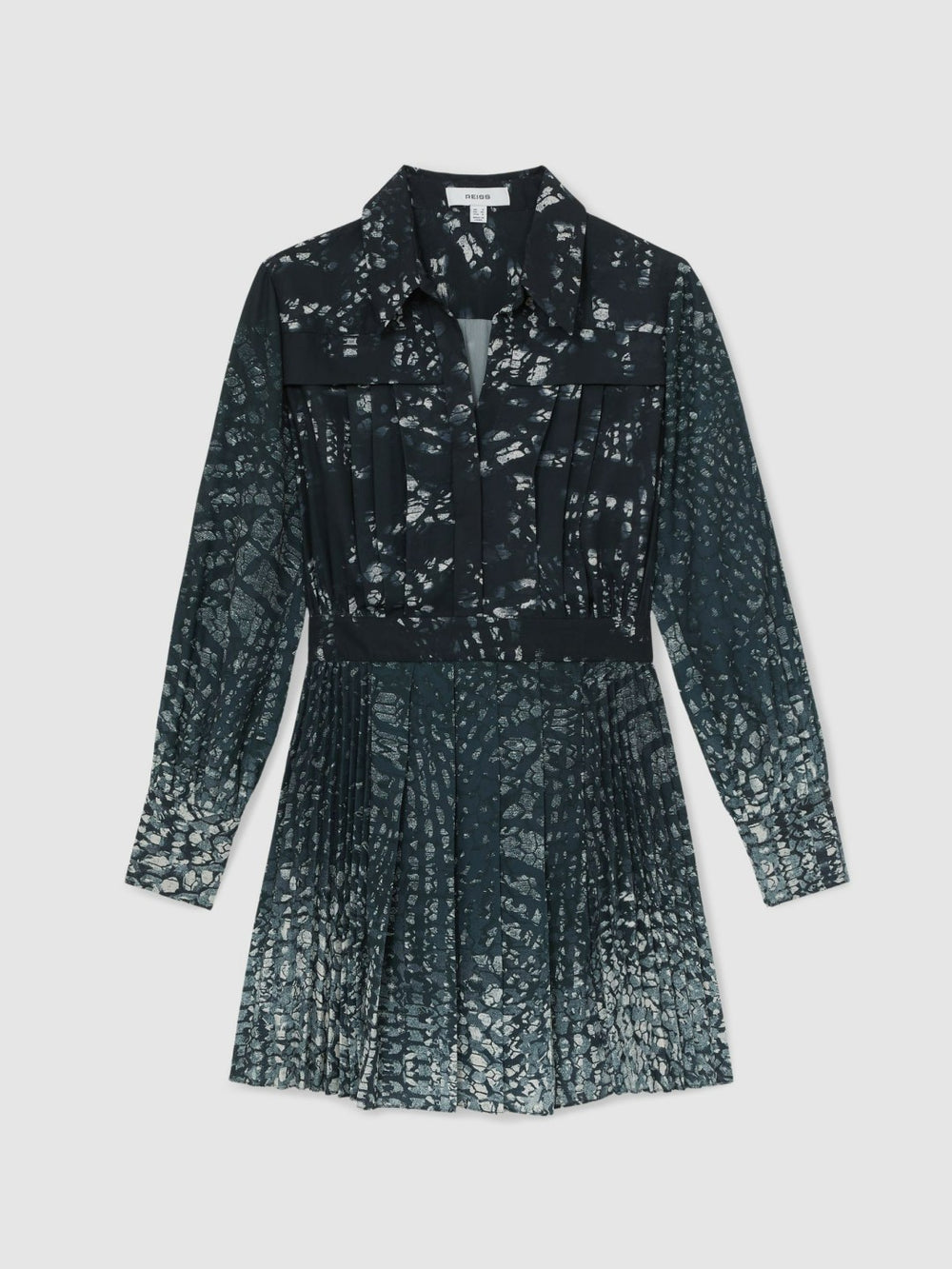 Reiss | Printed Pleated Shirt Dress in Navy