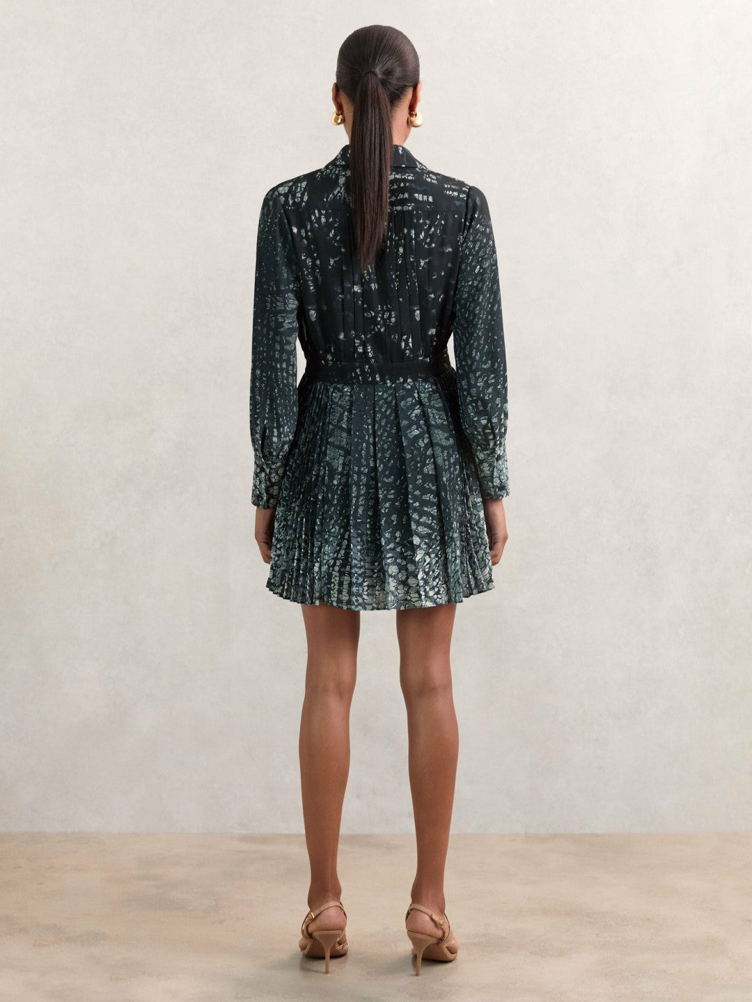 Reiss | Printed Pleated Shirt Dress in Navy