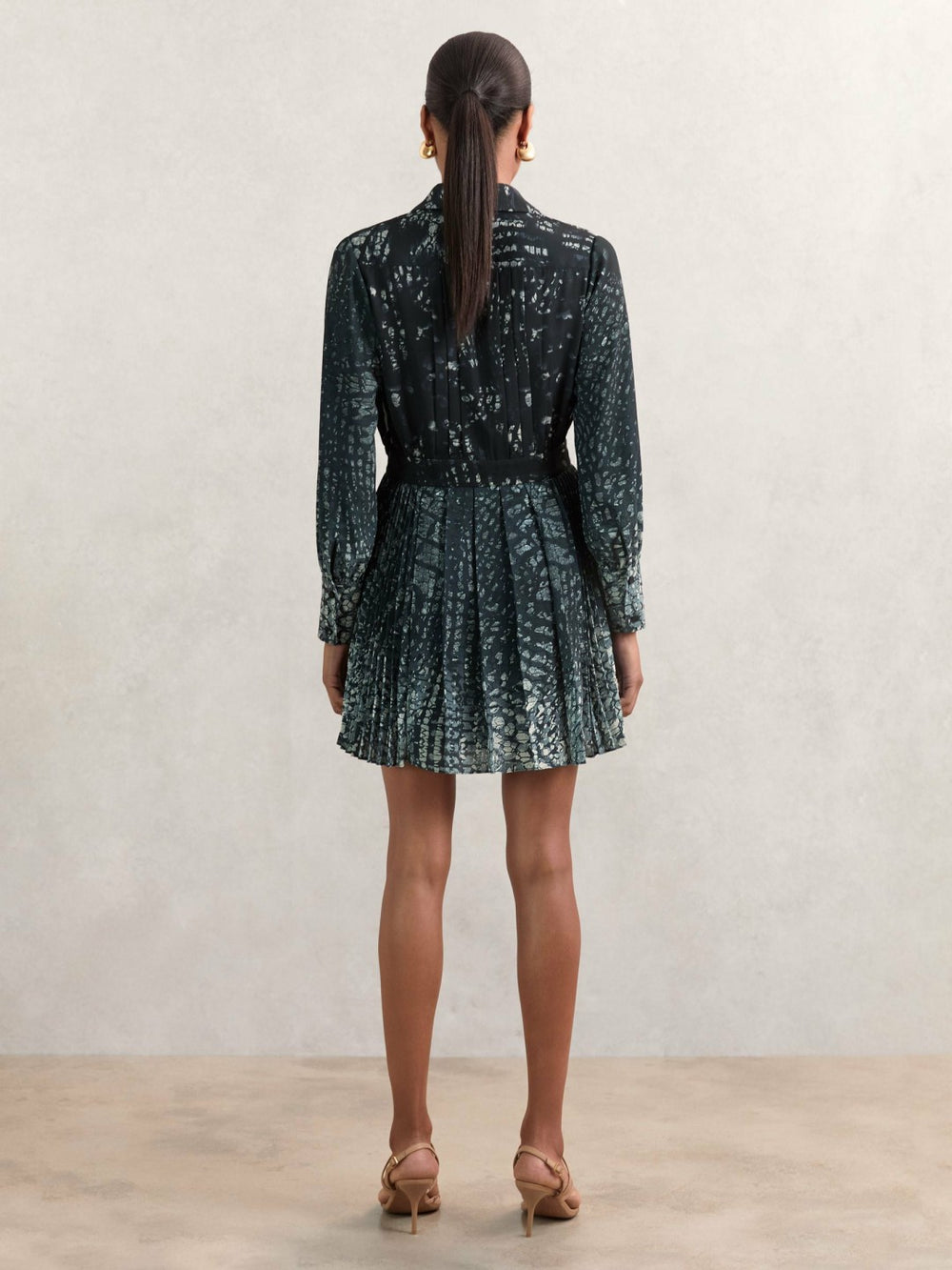 Reiss | Printed Pleated Shirt Dress in Navy