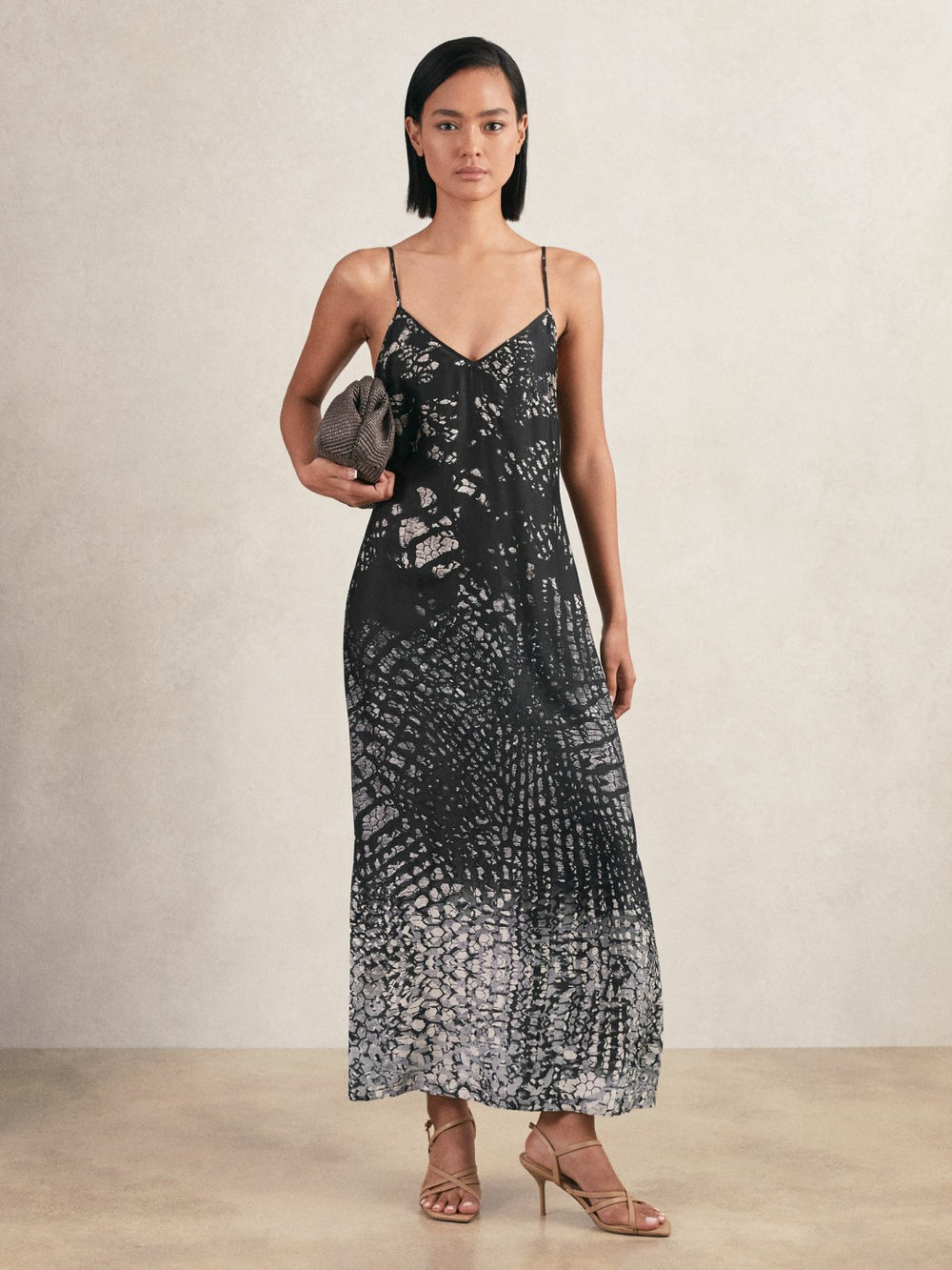 Reiss | Printed Maxi Slip Dress in Navy