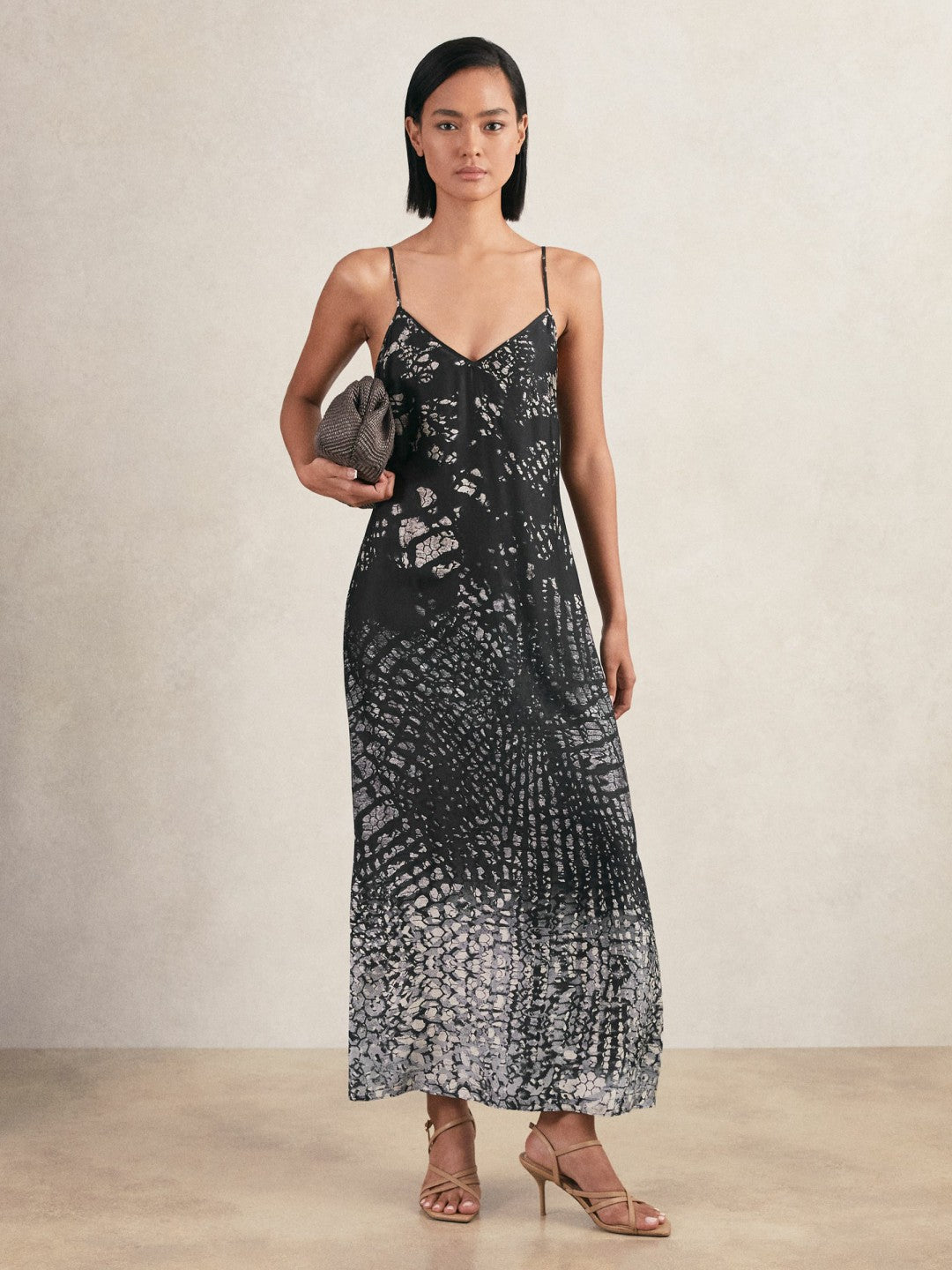 Reiss | Printed Maxi Slip Dress in Navy