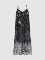Reiss | Printed Maxi Slip Dress in Navy