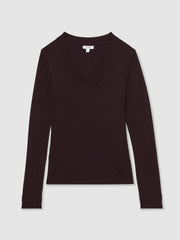 Reiss | Jersey V-Neck Top in Plum